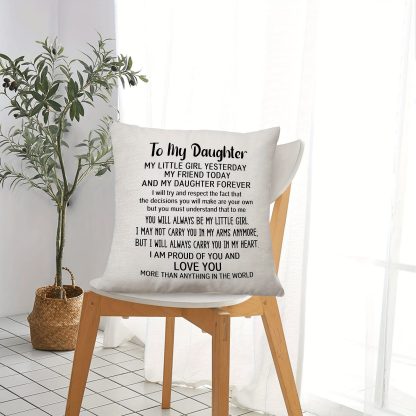 1 Heartfelt Daughter Pillow Cover - Unique Birthday Gift for Mom or Dad, 18x18 Inch, Linen Decor, Zipper, Machine Washable, No Insert Required