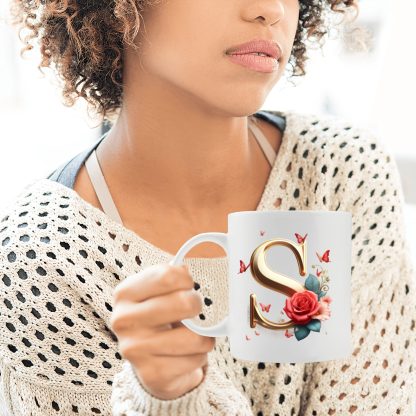 1 Ceramic Coffee Mug with Lettering and Floral Design, 11 oz - BPA Free, Microwave Safe, Portable, Wide Mouth - Perfect for All Holidays and Occasions