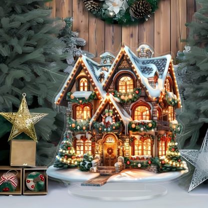 1pc 2D Charming Gingerbread House Christmas Tabletop Decoration, Multipurpose Holiday Decoration, With Base