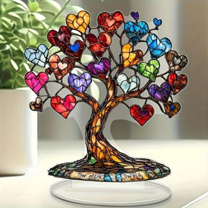 2D Flat - 1pc, Vivid Color Love Tree Acrylic Table Sign - Perfect Valentine's Day Gift for Women Men Wife Husband, Birthday, Christmas, Mother's Day and Father's Day Gift, Ideal Gift for Mom and Dad - Home and Office Desktop Decoration, Including Base