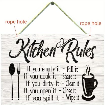 2pcs "Kitchen Rules" "Wooden Wall Signs - Lightweight and Easy to Hang - Great for Kitchen and Home Decor"