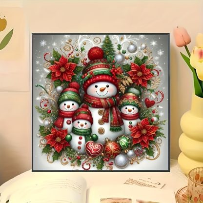 Christmas Snowman Family Diamond Painting Set - Round Rhinestone DIY Handicraft Set, Cartoon Theme Full Diamond Canvas, Suitable for Home Decoration and Gifts
