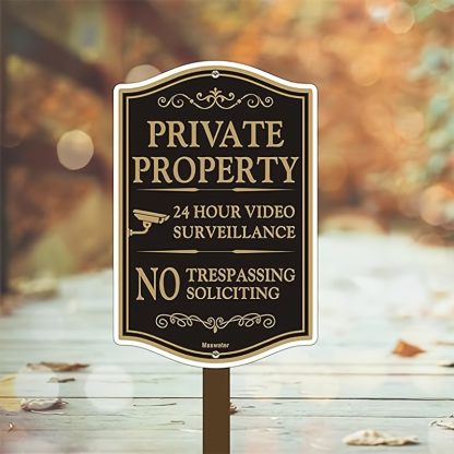 Large Private Property No Trespassing Signs, 2-Pack 12" x 18" No Soliciting 24 Hour Video Surveillance Yard Signs, Reflective Rust-Proof Aluminum, Fade Resistant, UV Protected and Waterproof