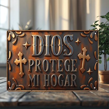 Room Decor 3D Effect Metal Tin Sign - God Protect My Home - Iron Wall Art Decor for Outdoor Space, Garage Hanging, Collectible Artwork, Perfect Gift for Friends
