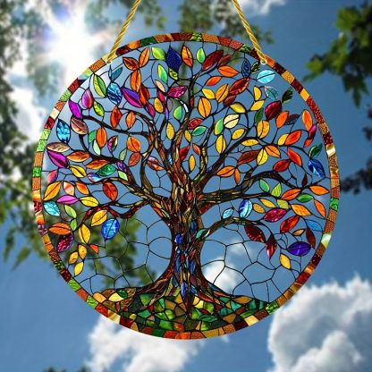 Tree of Life stained glass ornament, perfect gift for women and best friends, unique festive room and wall decor, ideal housewarming gift