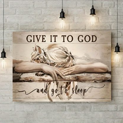 "Give God" Inspirational Framed Canvas Wall Art - 11.8x15.7 inches, Rustic Wood Texture, Ready to Hang, Perfect for Home Decor, Bedroom or as a Thoughtful Gift, Large Wall Art