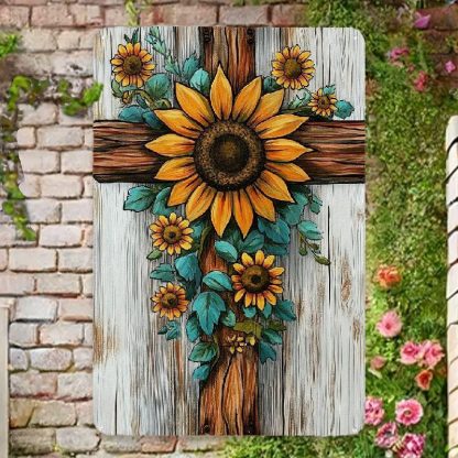 Charming Sunflower Cross Vintage Metal Sign - 8"x12" Rustic Wall Decor for Home, Bar, Garage & Man Cave | Durable Iron Material, Easy to Hang Design | Ideal Gift Choice